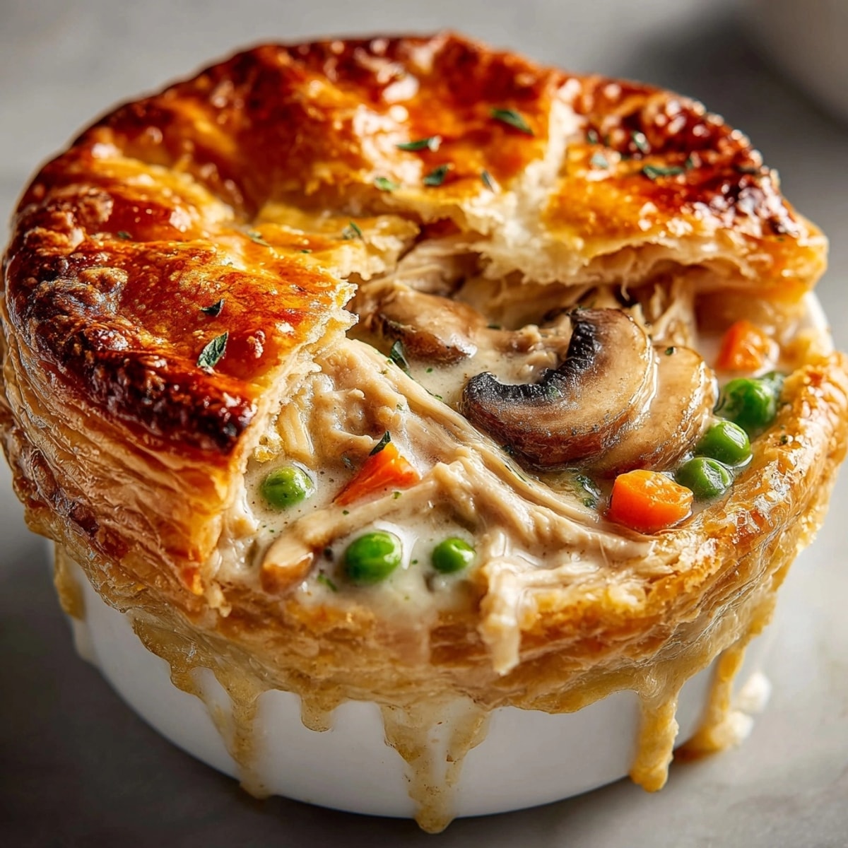 Golden, flaky Creamy Chicken and Mushroom Pot Pie bubbling hot from the oven.