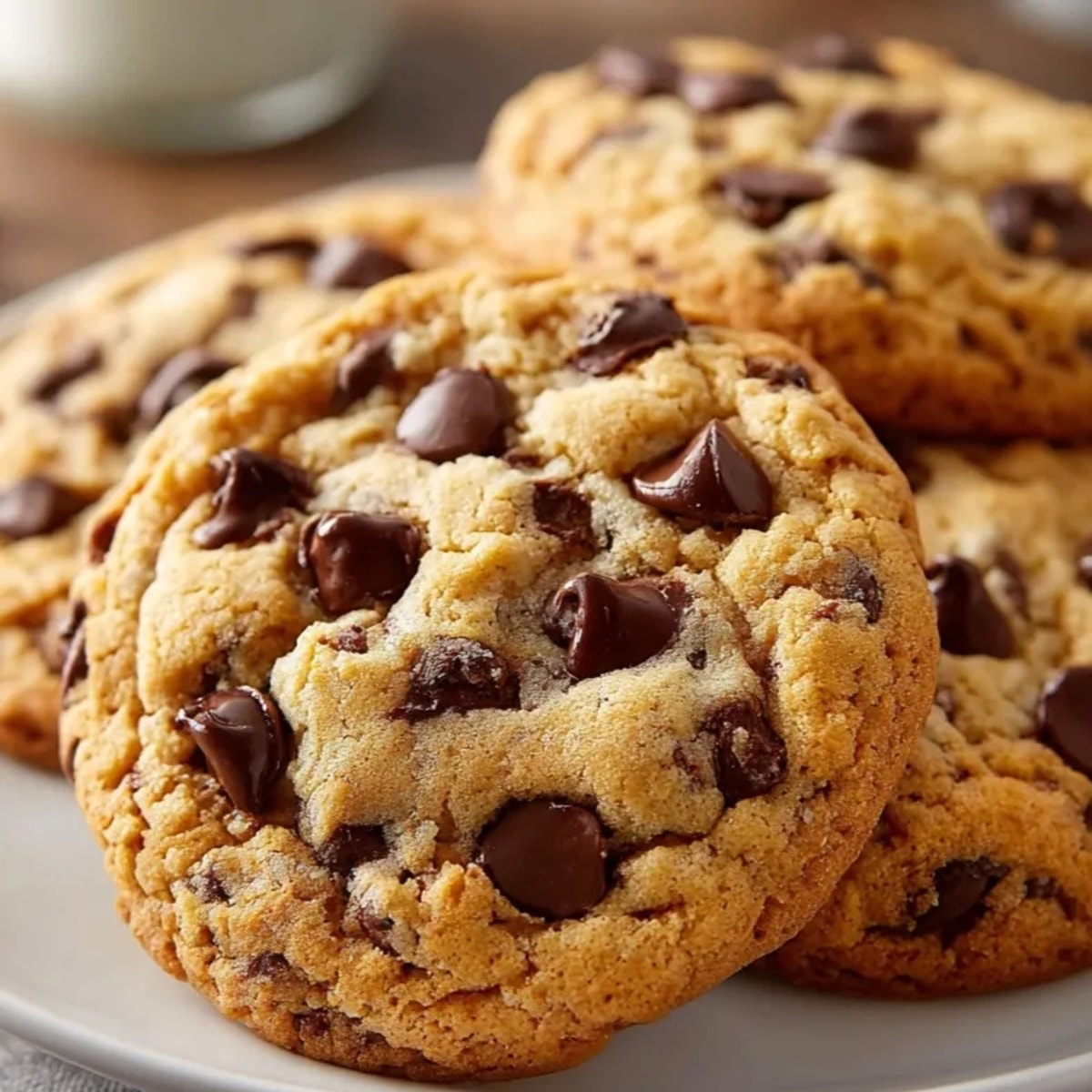 Golden brown, soft Classic Chocolate Chip Cookies, fresh-baked and ready to enjoy warm.