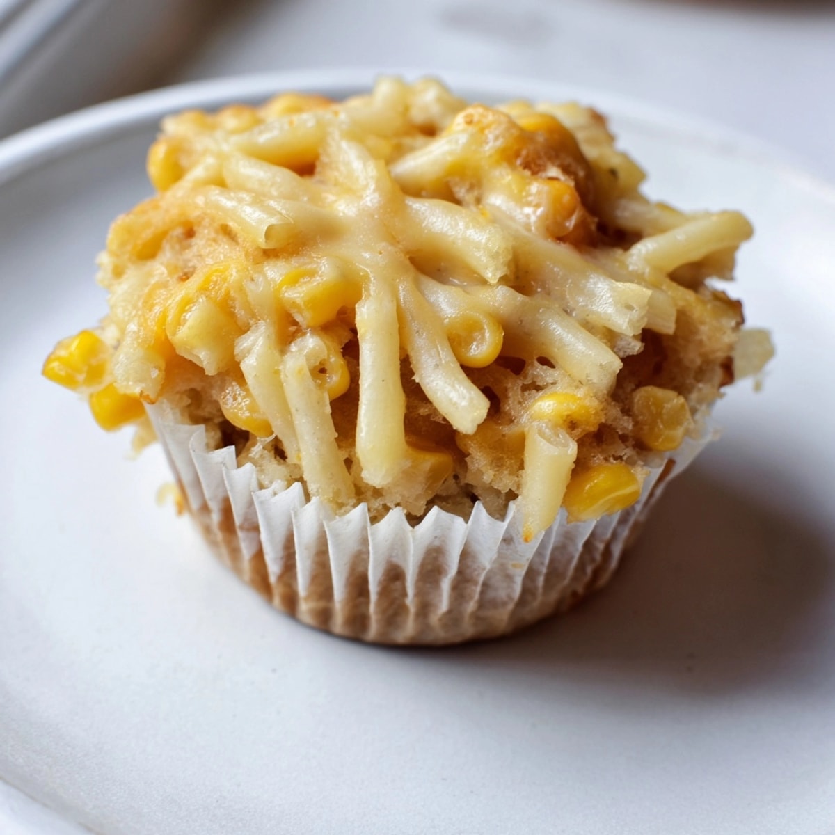 Warm Mac and Cheese Sweet Corn Muffins; cheddar melts with yellow corn inside.