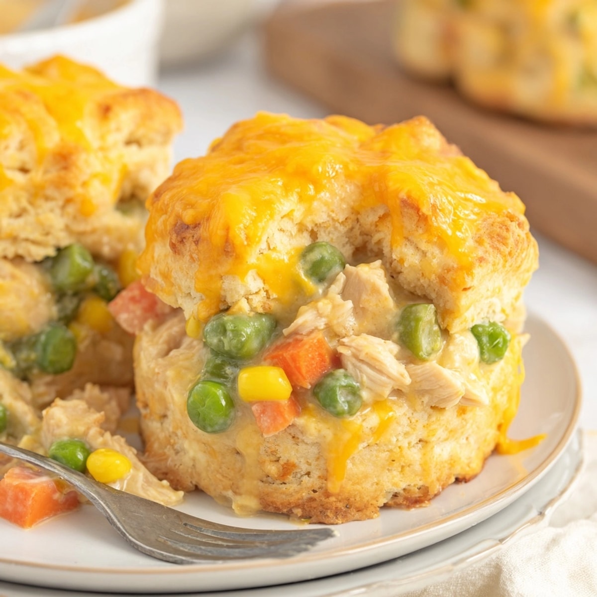 Creamy Cajun Chicken Ranch Pot Pie Cups feature spiced chicken nestled in biscuit cups.