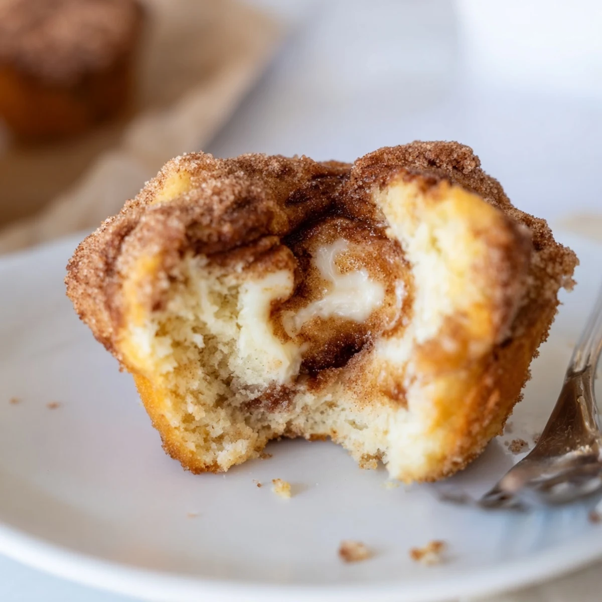 Fluffy Cheesy Churro Chaos Muffins dusted with cinnamon sugar for a delightful treat.  