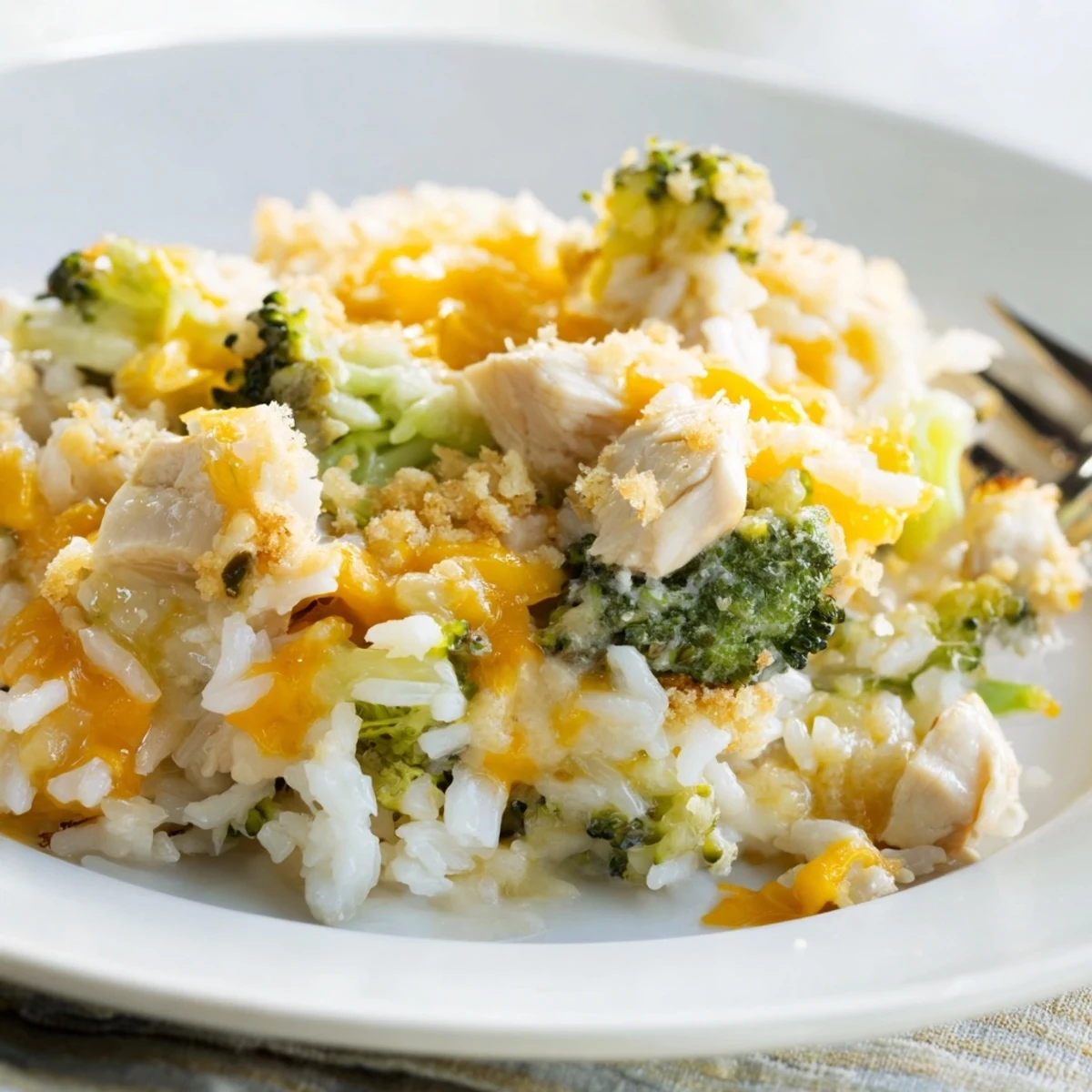 Delicious Broccoli, Rice, Cheese, and Chicken Casserole, bubbling and golden, perfect for family dinners.  