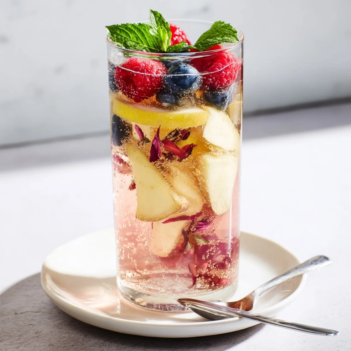 Homemade kombucha mocktails, infused with fresh herbs and spices for a tangy twist.  