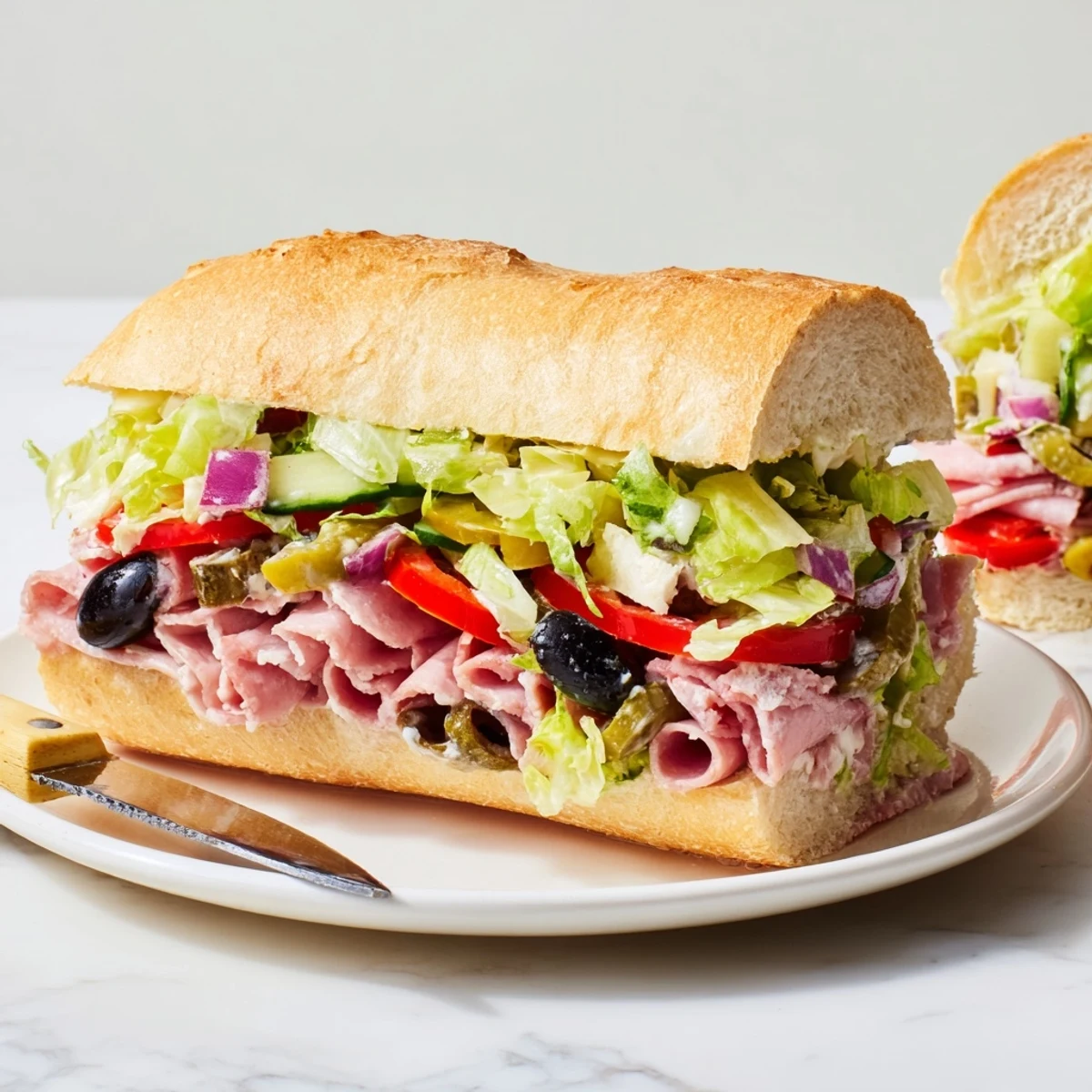 Vibrant Flavor Mash-Up Sandwiches loaded with Italian meats and fresh vegetables.  