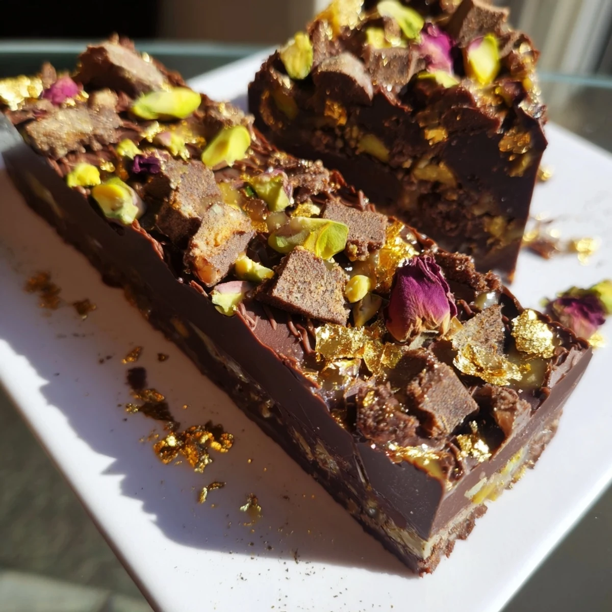 Fusion dessert featuring rich chocolate and spiced date caramel in delightful layers.  