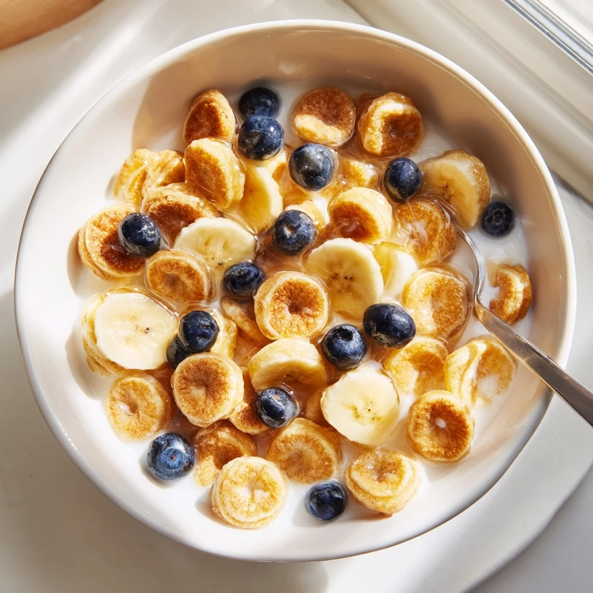 Adorable mini pancake cereal, crispy outside and perfect with maple syrup.