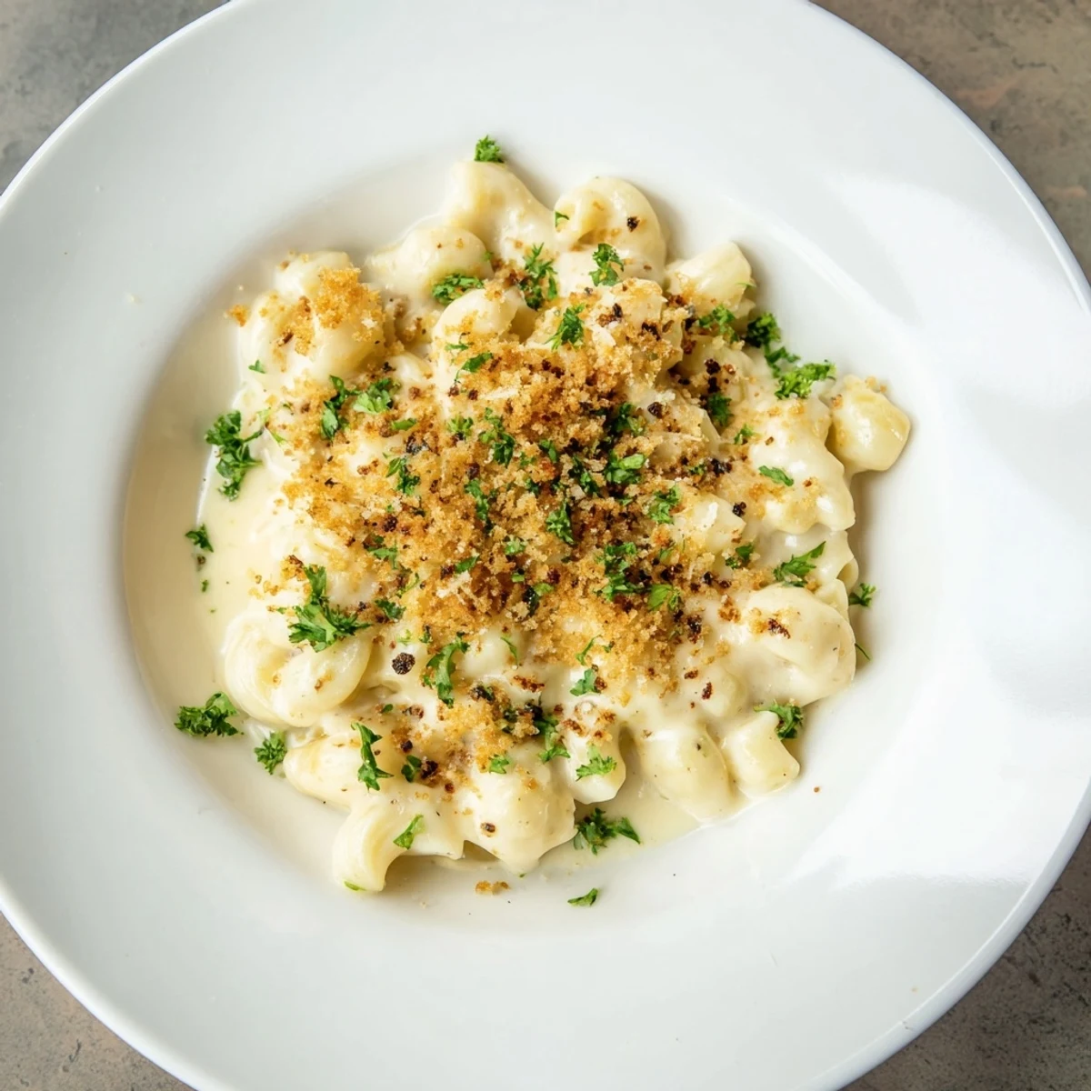 A close-up of creamy Truffle Macaroni & Cheese, showcasing the indulgent truffle oil and melted cheese blend.