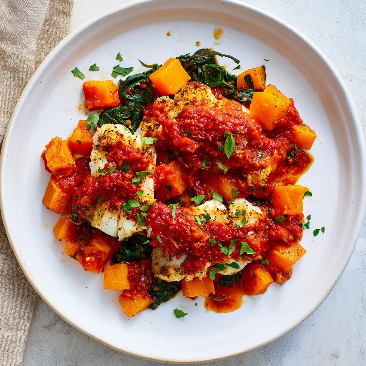 Baked Cod Butternut Spinach