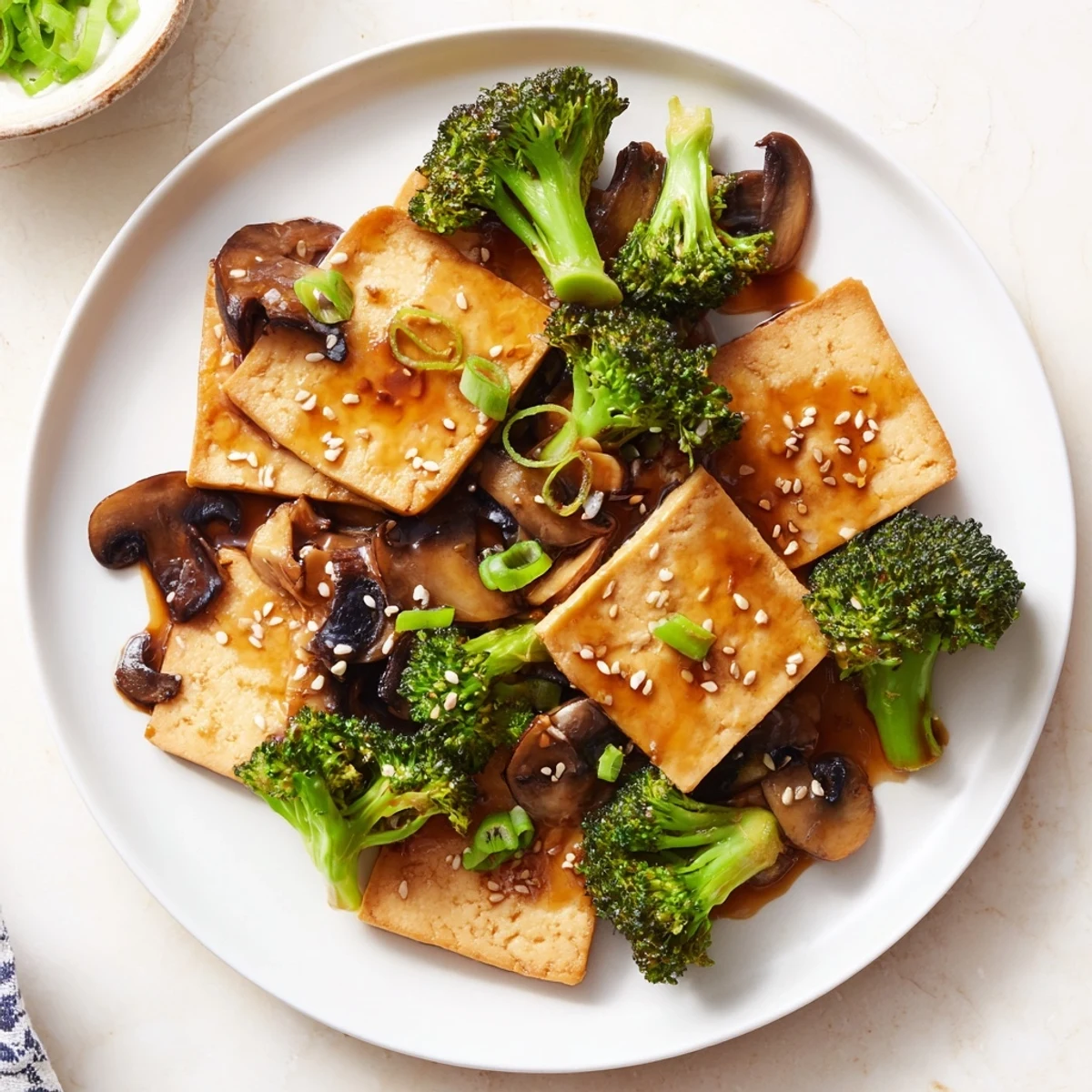 Sautéed Tofu Steak Broccoli Shiitake