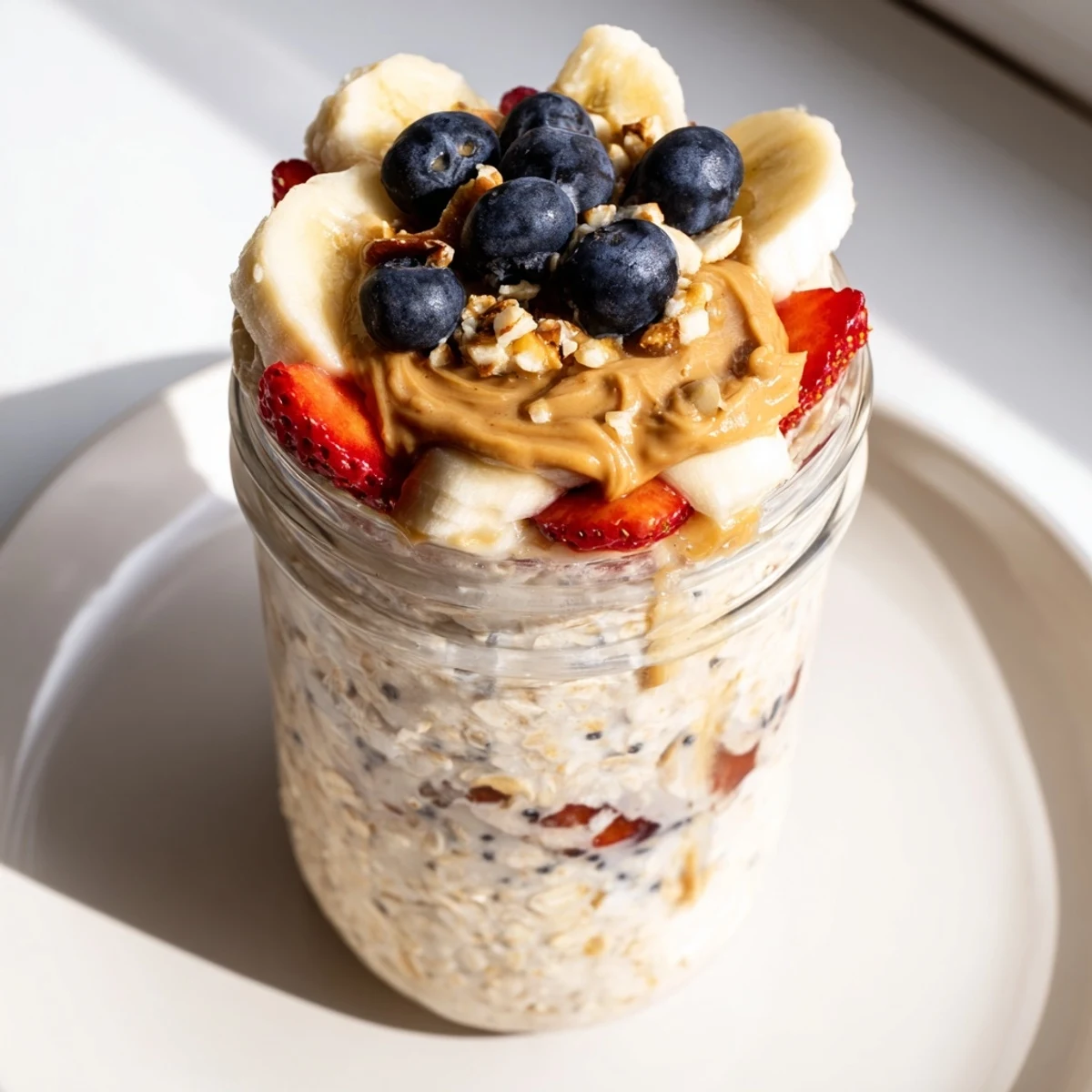 Delicious Overnight Oats Jars feature creamy oats, sweet fruit and peanut butter for a grab-and-go meal.