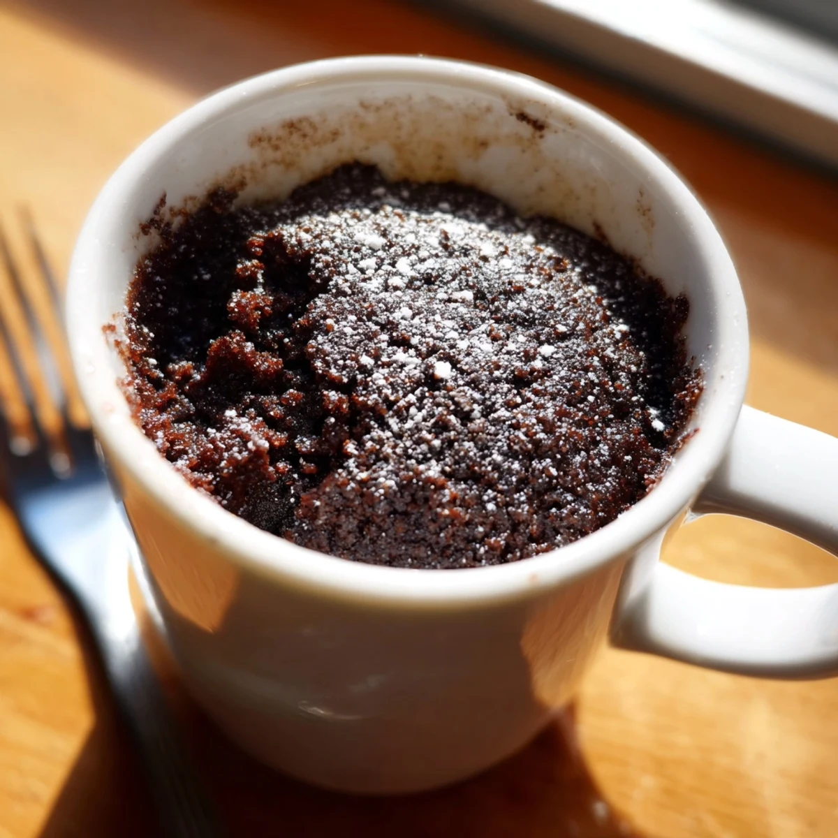 Fluffy, hot Microwave Mug Cake topped with whipped cream, ready for a sweet treat.