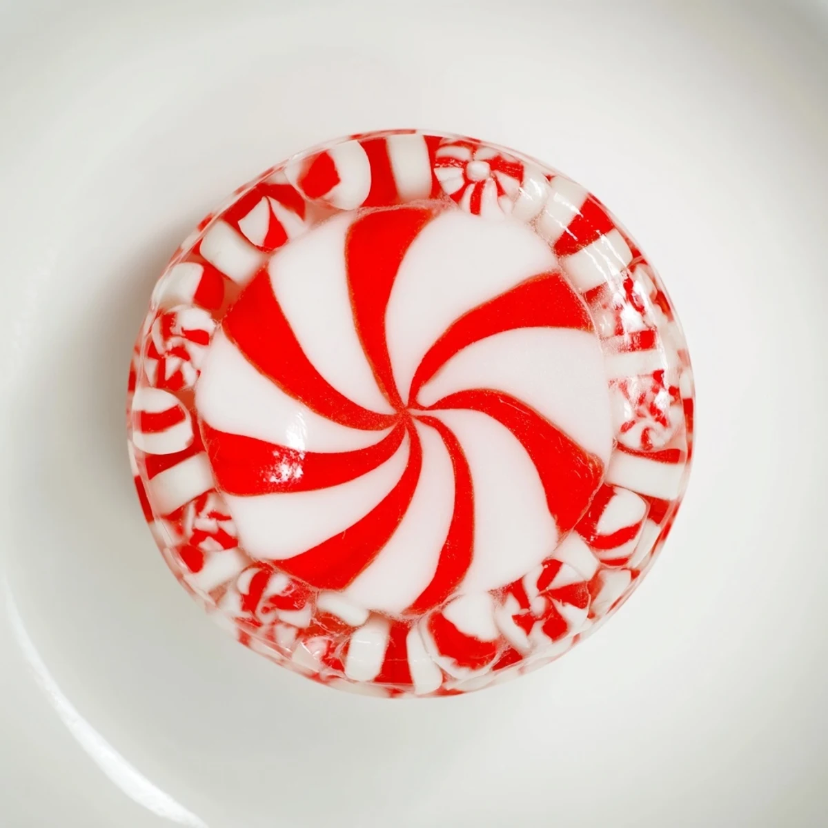 No-Bake Peppermint Candy Bowl shimmering with melted peppermint, perfect for a festive table or edible gift idea.