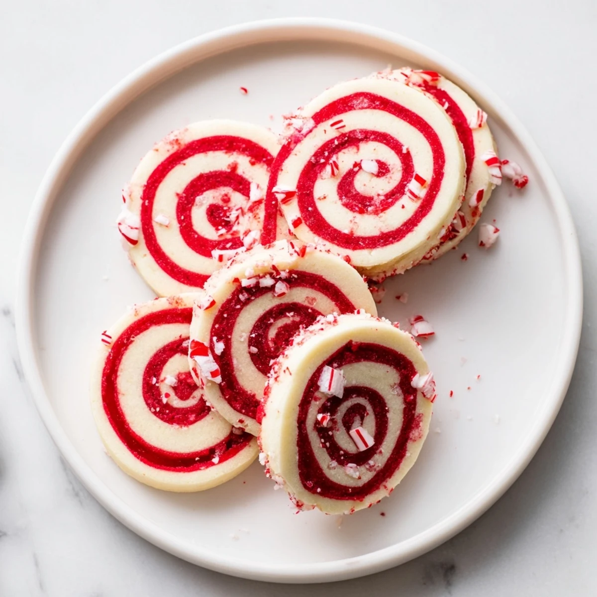 Vibrant red and white Candy Cane Pinwheel Cookies, swirled and ready to enjoy with a peppermint aroma.
