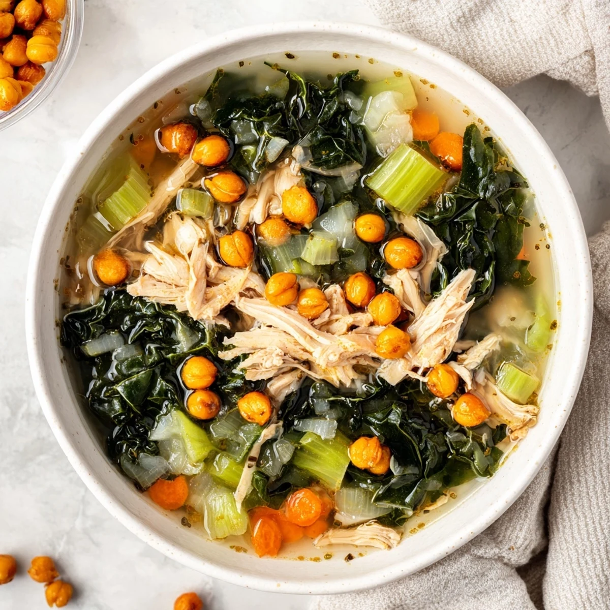 Chicken Kale Soup Crispy Chickpeas