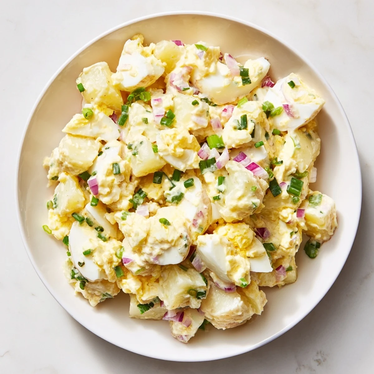 Perfectly cooked Chopped Egg and Potato Salad, featuring tender potatoes, creamy dressing, and colorful vegetables.