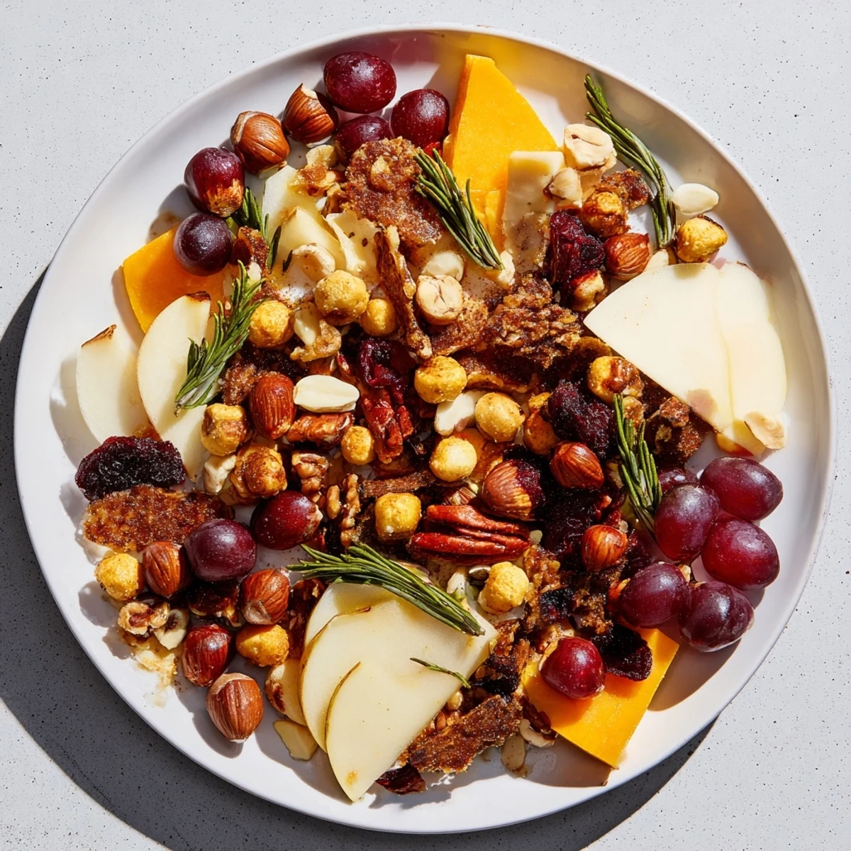 Get ready for the delicious Squirrels Acorn Hoard Platter, piled high with roasted acorns and fresh, red grapes.