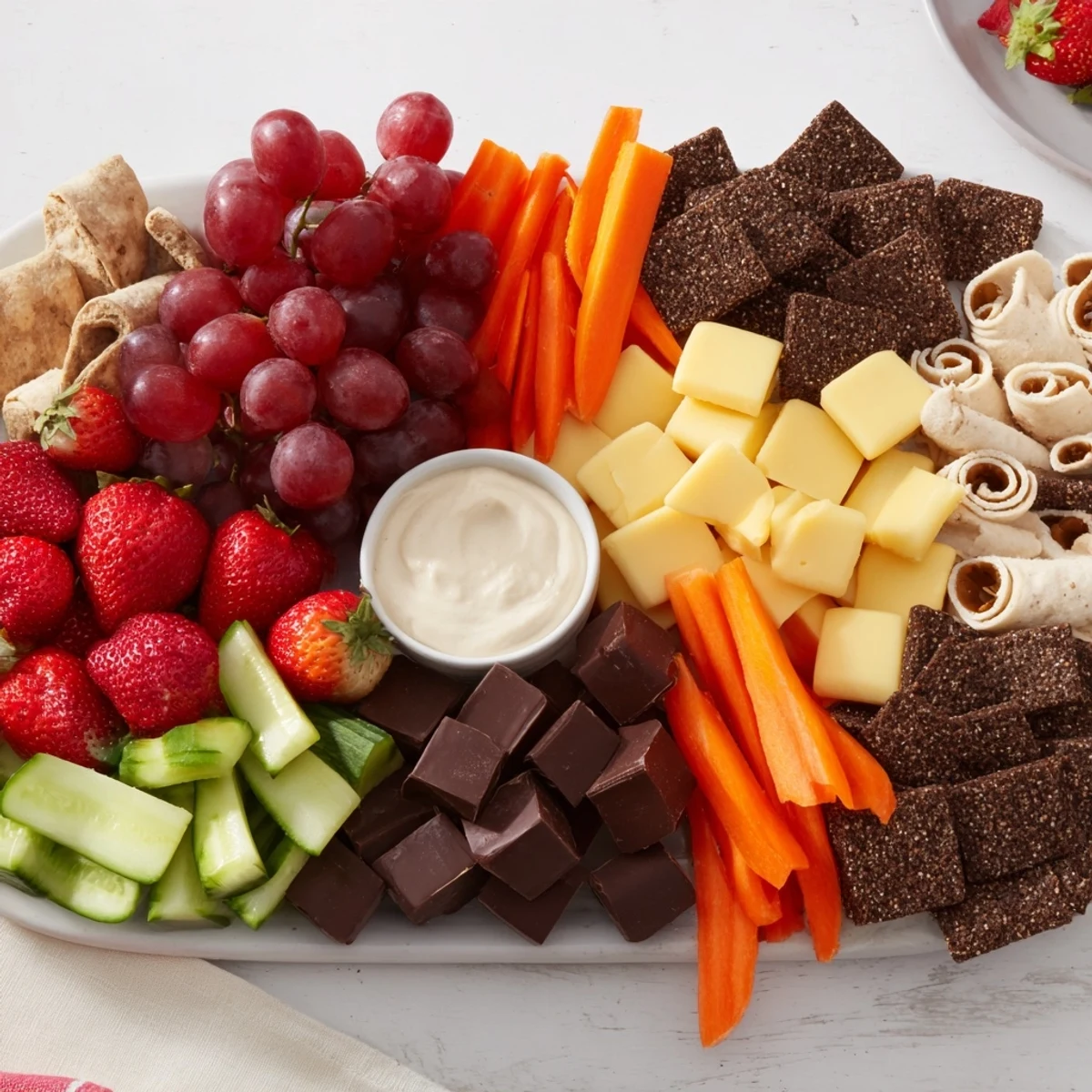 A delightful, easy-to-assemble Fox & Friends Snack Tray offering a variety of flavors and textures for everyone.
