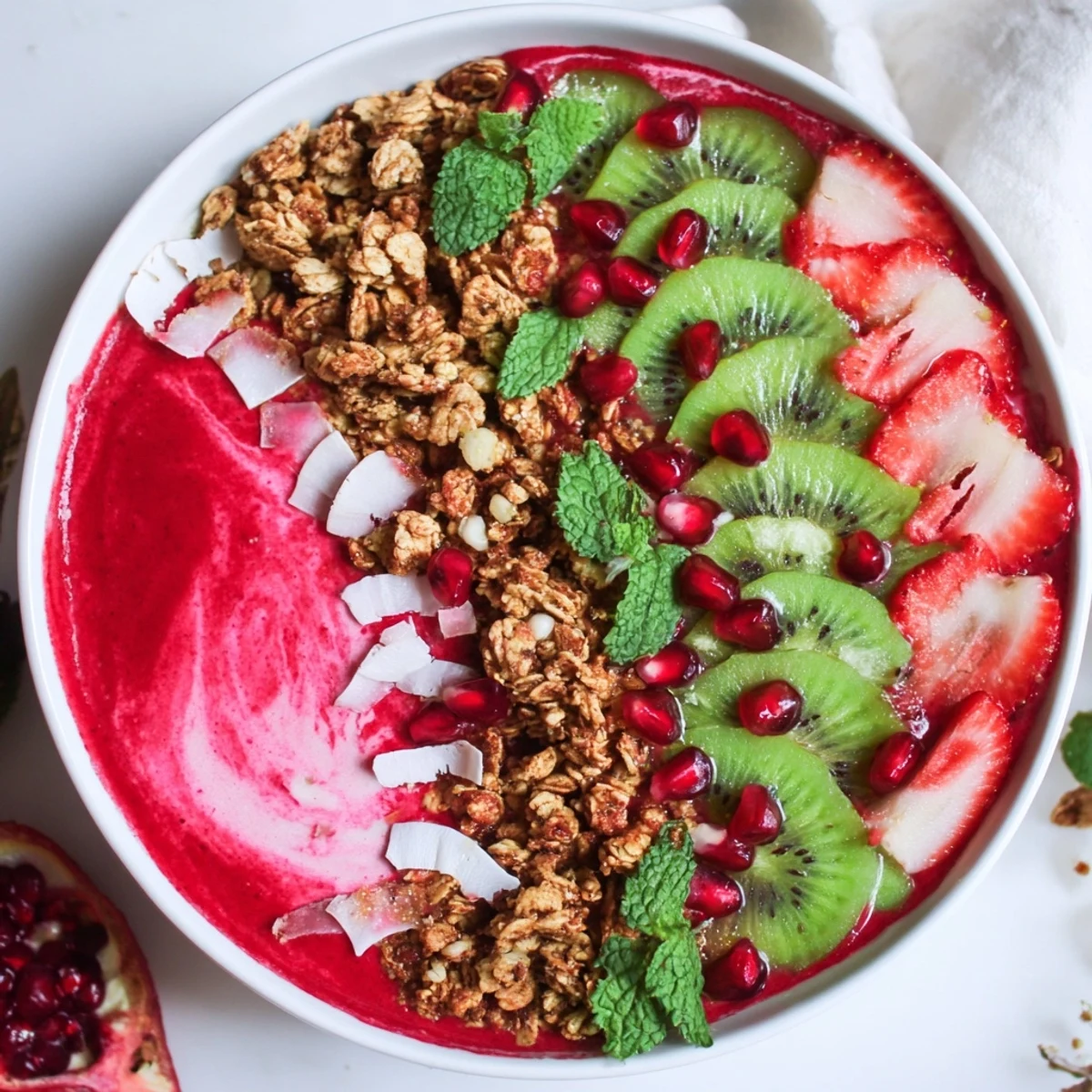 Cool and refreshing Festive Red and Green Smoothie Bowls, a healthy, delicious breakfast treat bursting with flavor.