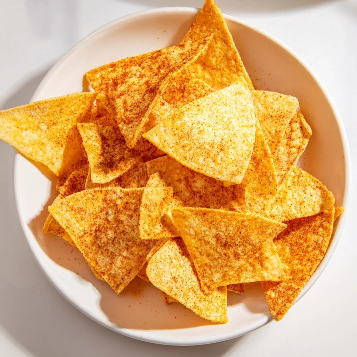 Golden, crispy homemade Air-Fryer Tortilla Chips, perfect for scooping up fresh guacamole, are ready to eat.
