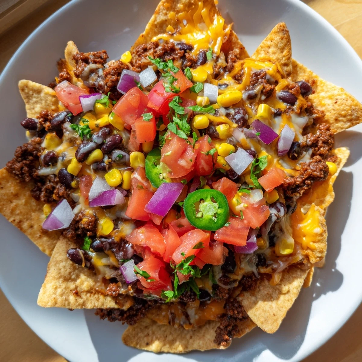 Fresh cilantro and red onion garnish a tray of Easy Sheet-Pan Nachos, ready to be devoured.