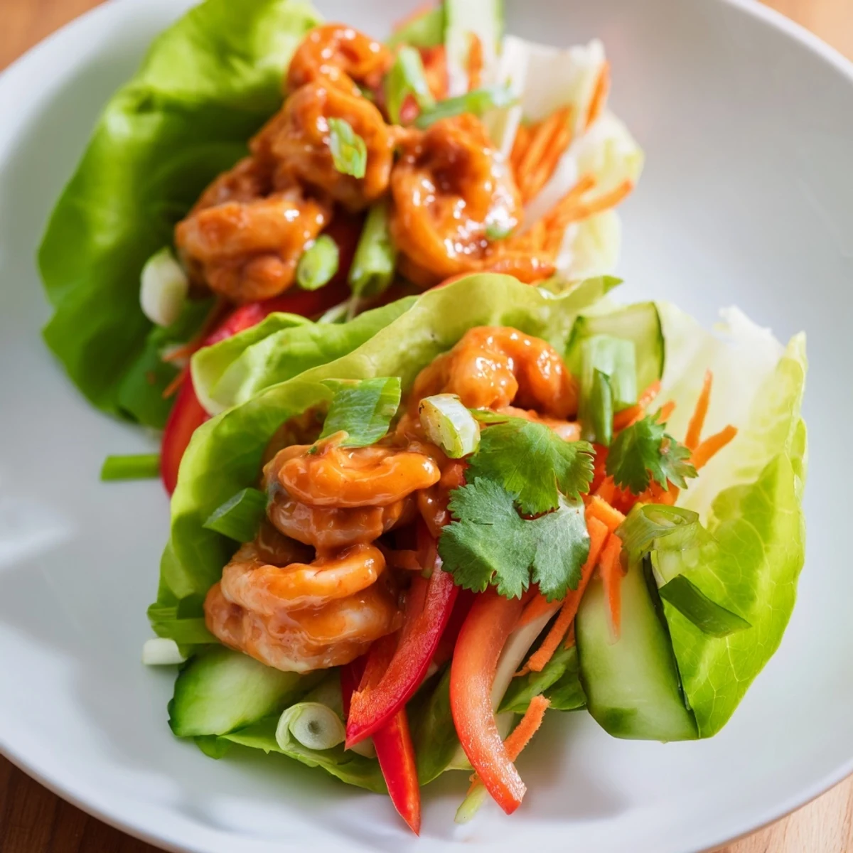 Vibrant image of fresh shrimp lettuce cups with colorful vegetables, perfect for a light meal.