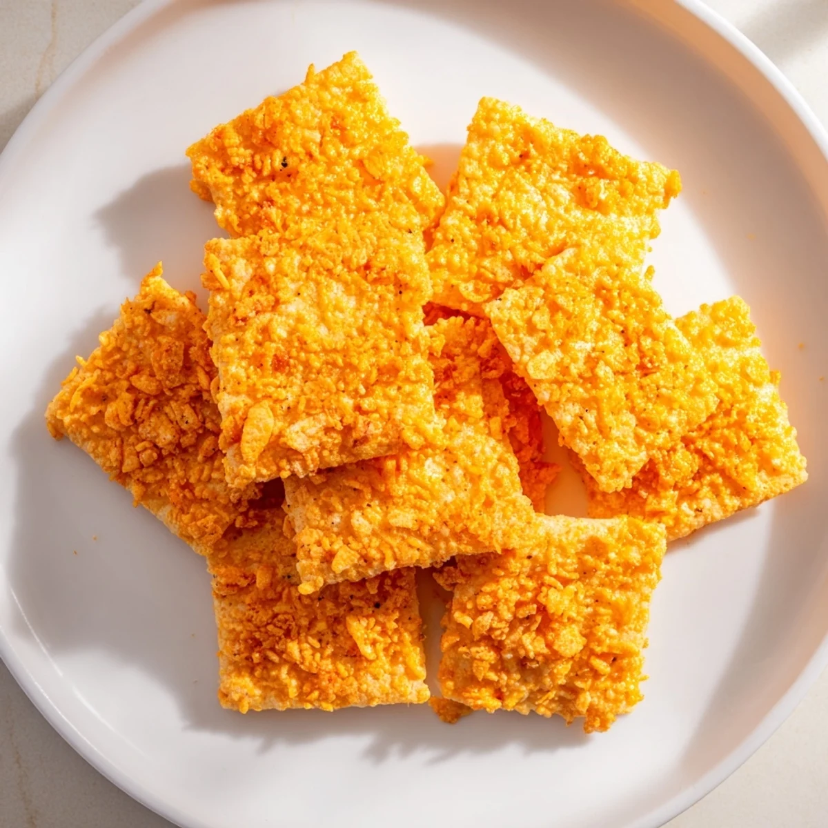 Golden, crunchy Crispy Cheeto Cheese Crackers, a perfect party snack with visible cheese and vibrant Cheetos crumbs.