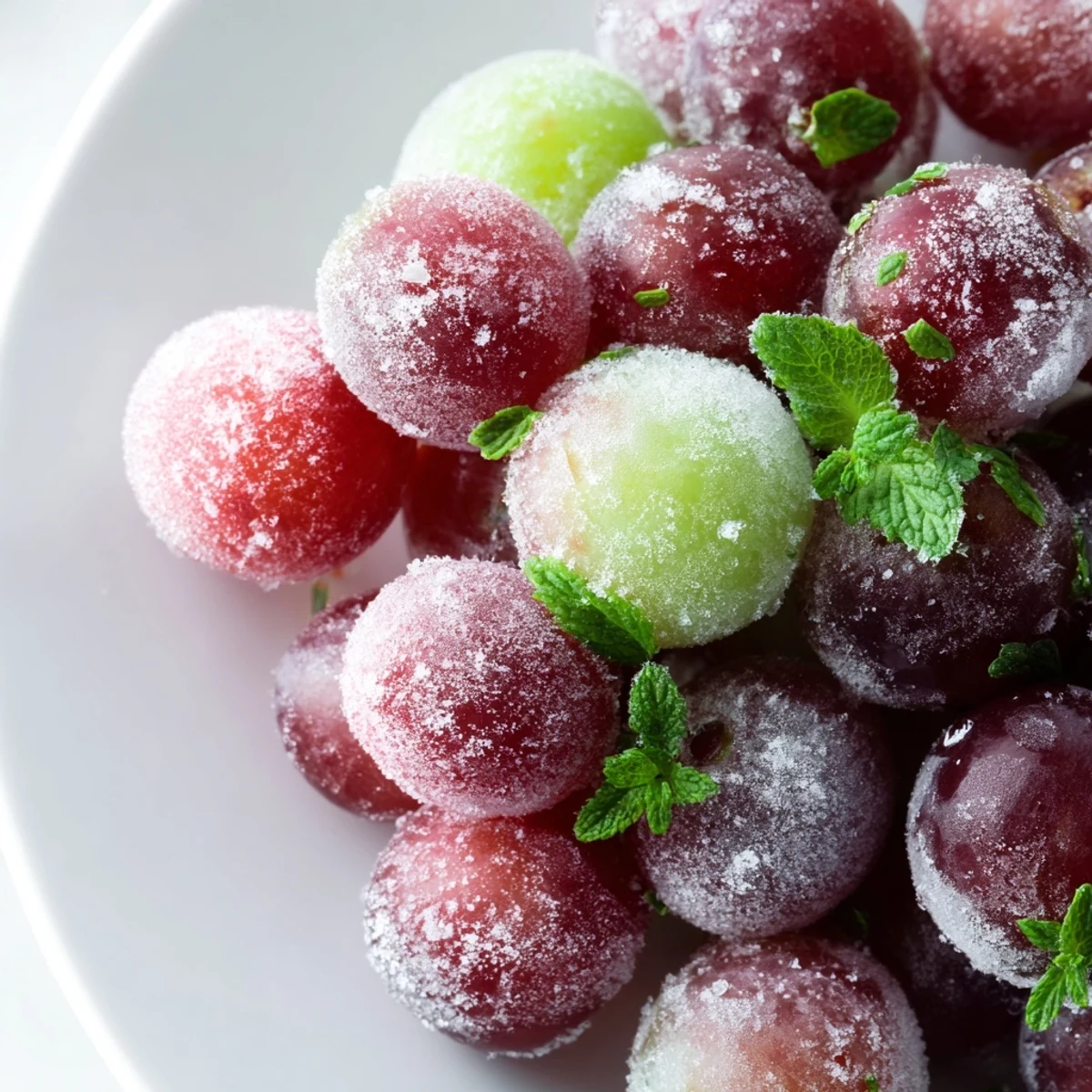 Cool, crisp frozen grapes—perfect for a spa day! Imagine biting into a juicy, chilled treat.