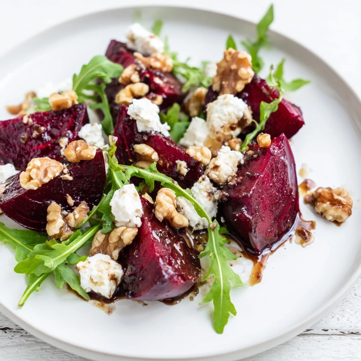 Vibrant Roasted Beet Goat Cheese Salad served on a platter, perfect for a vegetarian dinner party side.