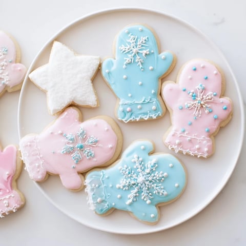 Golden-edged Warm & Toasty Mitten Cookies, expertly decorated with colorful royal icing and festive sprinkles.
