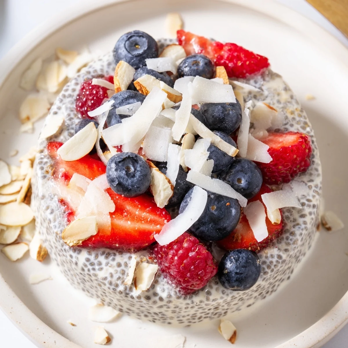 Creamy Berry Chia Pudding layered with vibrant berries, a delightful vegan breakfast ready to enjoy cold.