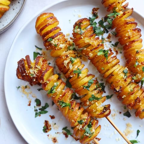 Golden-brown Air-Fryer Tornado Potatoes topped with Parmesan cheese, perfect for sharing.  