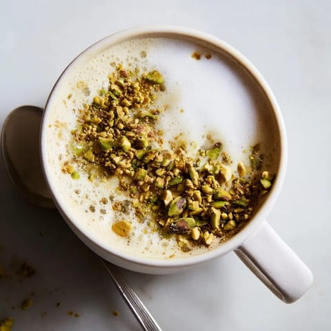 Delight in a homemade pistachio milk latte, rich and nutty, perfect for brunch.  