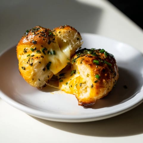 Image shows hot, melty Savory Rolls: Crescent Roll Baked Cheese Bites, perfect for a party appetizer.