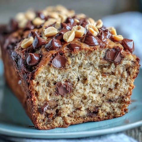 Slice of Chocolate Chip Peanut Butter Oatmeal Banana Bread, perfect for breakfast.