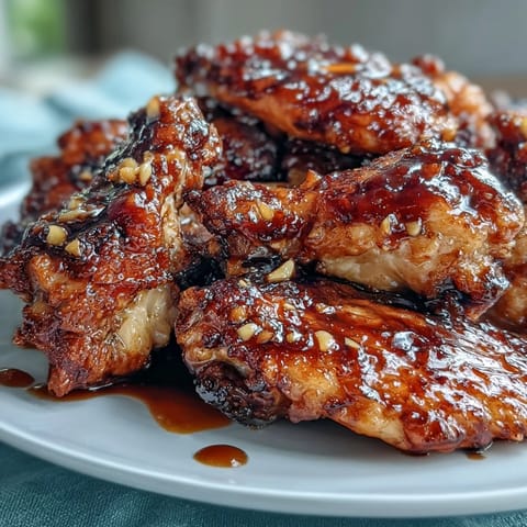 Sticky honey garlic chicken wings paired with fluffy rice, garnished with fresh parsley and perfect for a flavorful family meal or game day feast.  