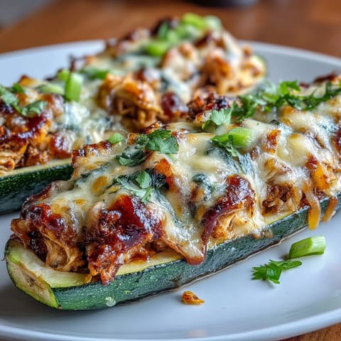 Skinny BBQ Chicken Zucchini Boats
