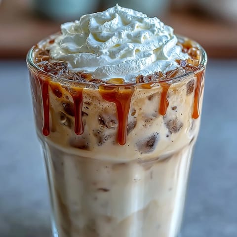 Blended vanilla bean frappuccino with smooth ice cream, coffee, and milk, finished with a luscious caramel drizzle for a sweet treat.  