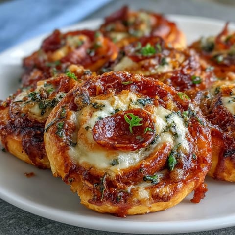 Flaky puff pastry pinwheels bursting with melted mozzarella, zesty marinara, and savory pepperoni—perfect for parties.  