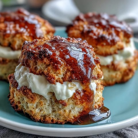 Warm, golden scones infused with dandelion honey, topped with a dollop of clotted cream—perfect for an elegant afternoon tea.