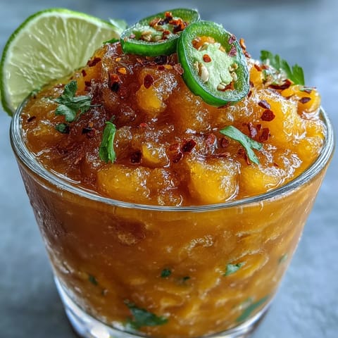 A vibrant, icy Fruity Spicy Mango Margarita Slushie ready for summer sipping.