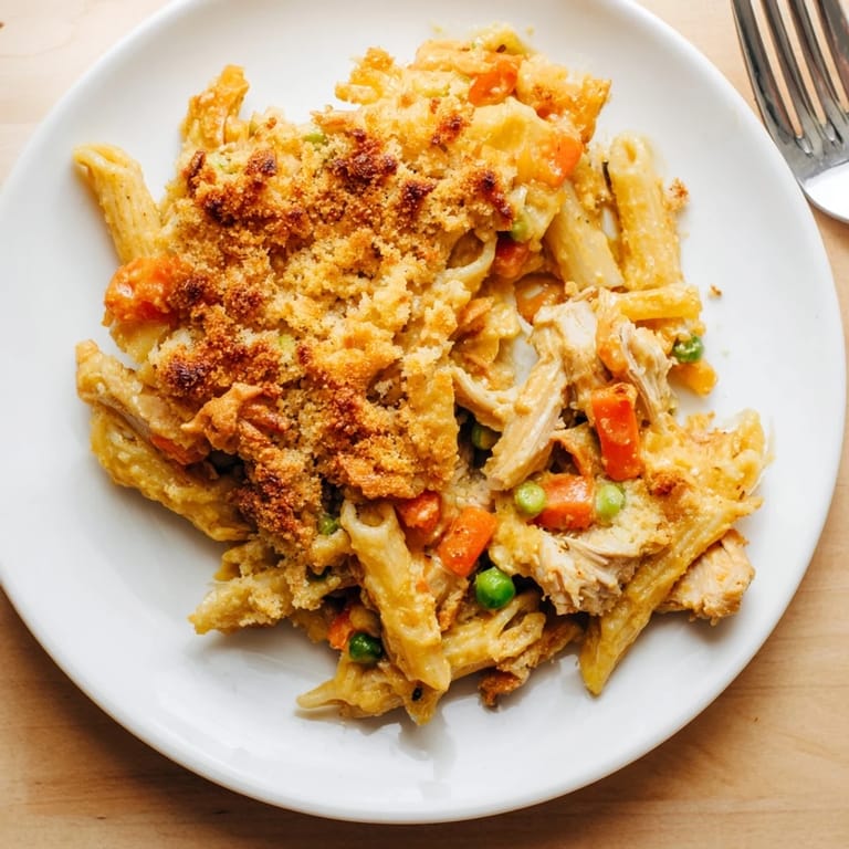 Creamy Japanese curry pasta bake, enriched with veggies and baked to perfection.