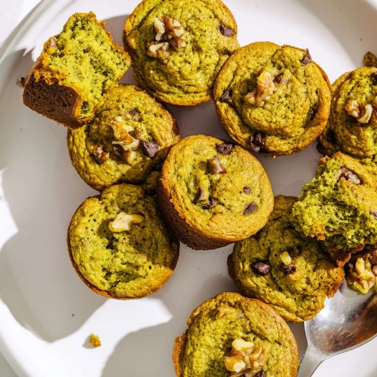 Savory sweet matcha pumpkin muffin cookie bites topped with chocolate chips and nuts.