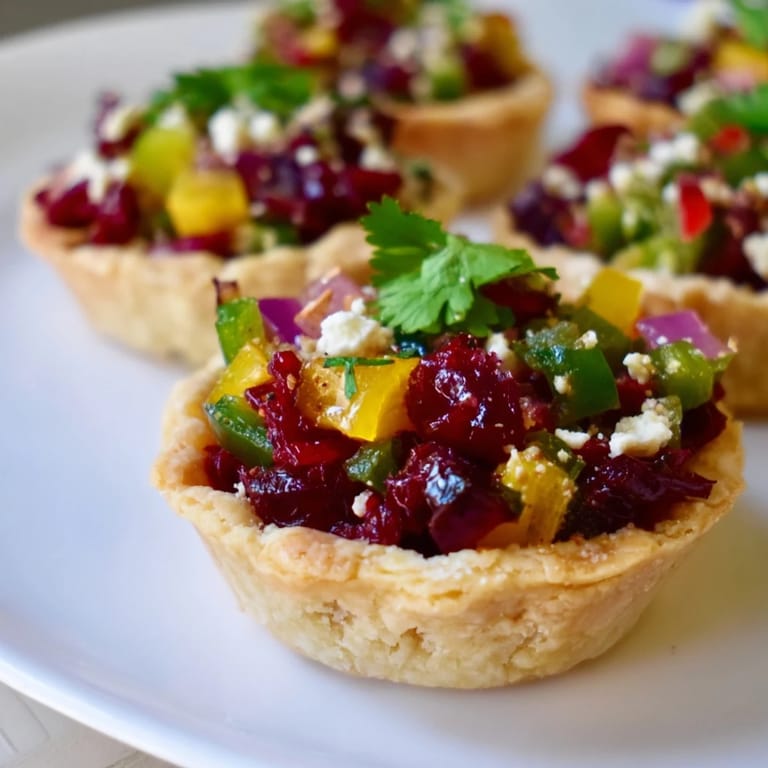 Delicious tartlets filled with spicy cranberry jalapeño mix, perfect as a party appetizer.  