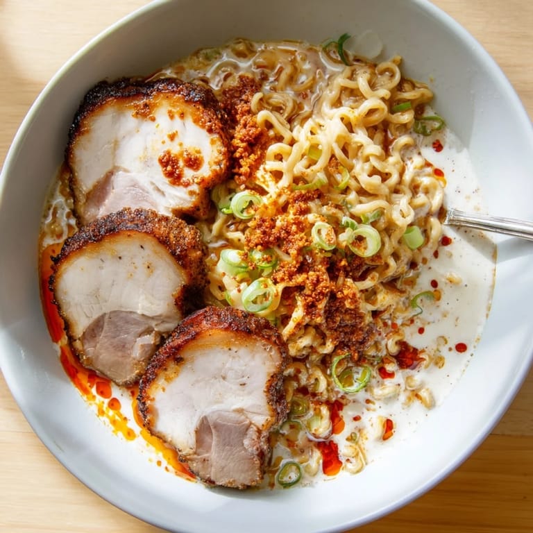 Savor the bold flavors of Fiery Chicken Ramen drenched in rich garlic sauce.