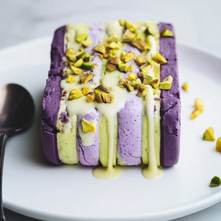 Vibrant layers of ube and nuts create stunning ice cream bars for everyone.  