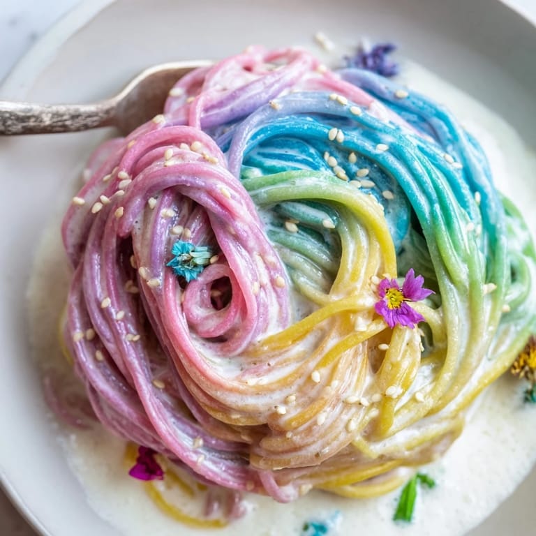 Deliciously creamy Neon Noodle Cloud with bright colored noodles, ideal for kids' parties.