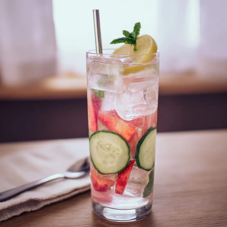 Colorful water-based mocktails featuring vibrant fruit slices and ice cubes.
