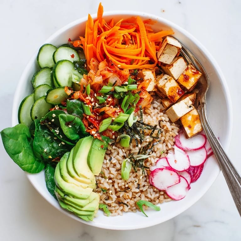Healthy Fermented Vegetable Bowl featuring colorful produce, grains, and savory dressing.  