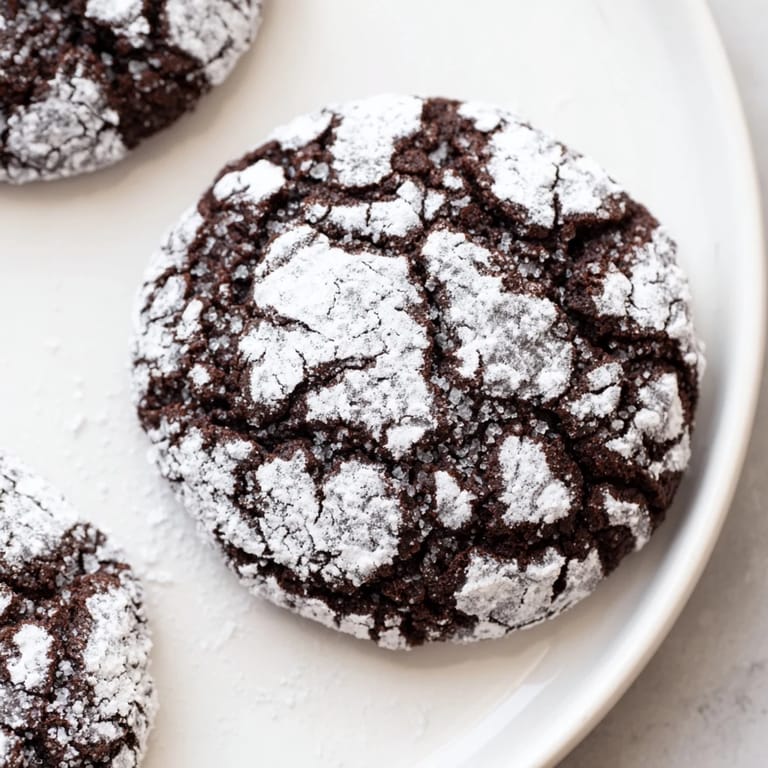 A plateful of beautiful Chocolate Gingerbread Crinkle Cookies, a perfect dessert for a holiday gathering.