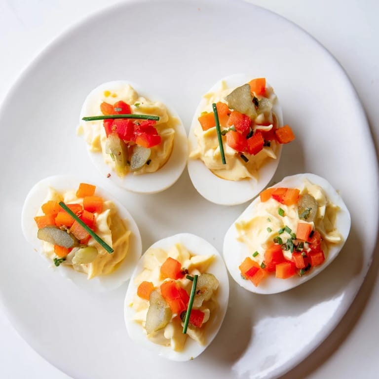 These easy festive deviled egg ornaments are filled and garnished beautifully for your Christmas table.
